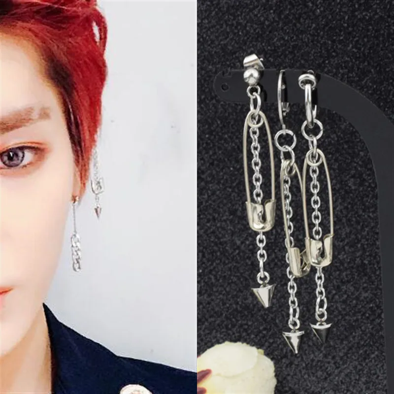 

Korean V Pin Rivet Taper KPOP DNA Stud Earrings Pendientes Mujer Moda Geometric Steel For Women Brincos Earrings Men