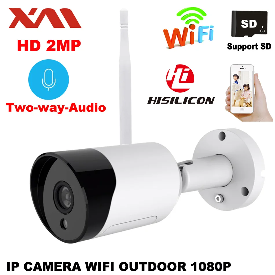 XM Wifi уличная ip-камера 1080P Водонепроницаемая 2.0MP беспроводная камера безопасности металлическая двухсторонняя аудио TF карта Запись P2P пуля H.265