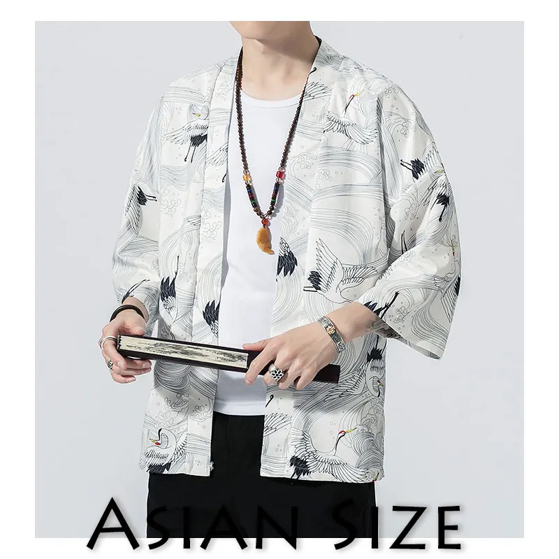 Sinicism Store мужские повседневные куртки с принтом кимоно мужская Тонкая японская куртка в китайском стиле Летняя мужская одежда с открытой строчкой - Цвет: 711-White