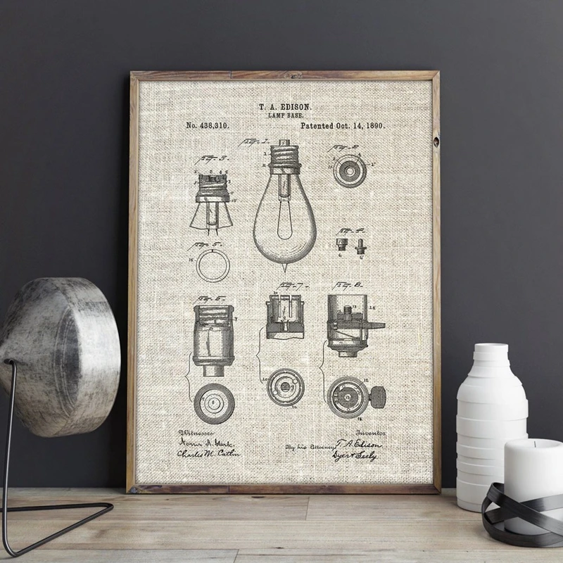 Edison Lamp Base Patent Poster Industrial Decor
