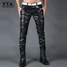 Мужские брюки из искусственной кожи на молнии, длинные узкие брюки-карандаш из искусственной кожи, модные обтягивающие брюки в стиле панк