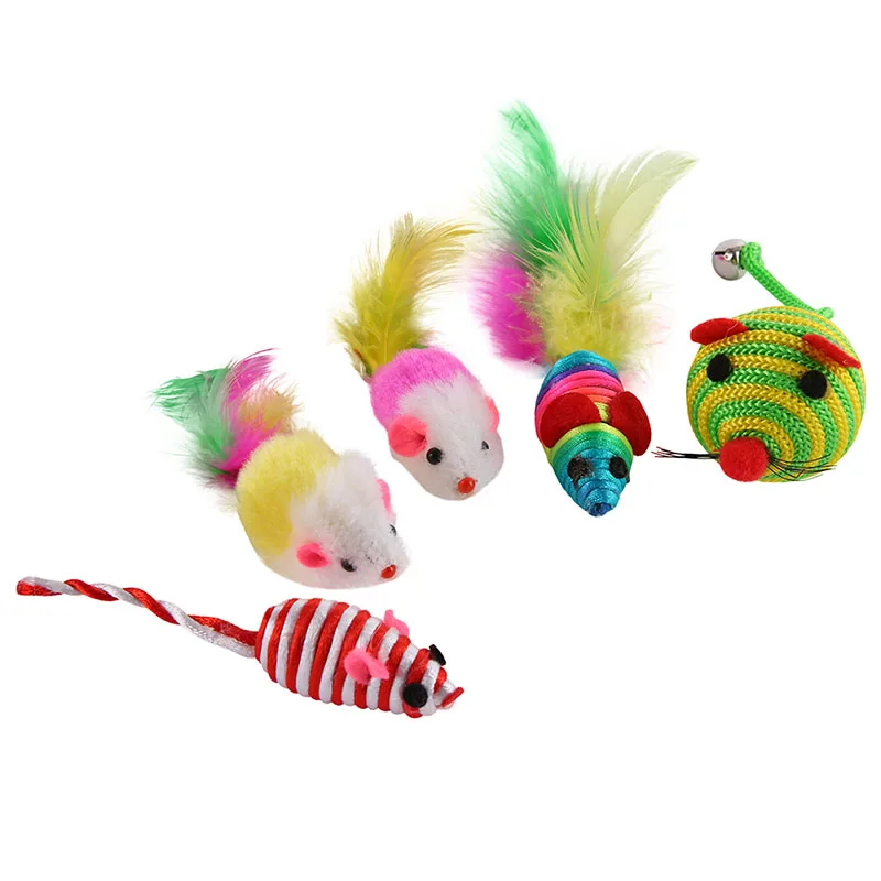 16 Pcs Soft Fleece False Mouse Cat Toys Colorful Feather Funny Mini Playing Mouse Toys Gift For Cats Kitten Balls Toys