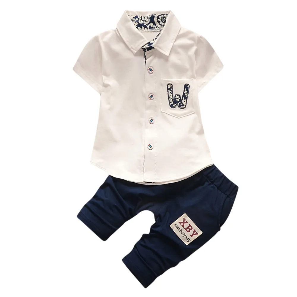 

Letter pocket short sleeve shorts handsome Infant Baby Boys Girls Letter Pocket T-Shirt Tops Pants 2Pcs Set Outfits Clothes F4