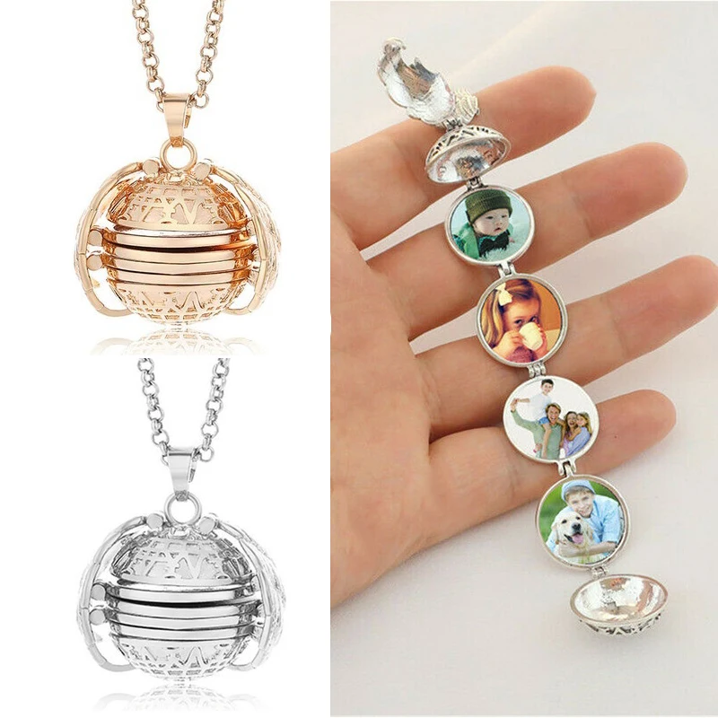 

Silver Magic 4 Photos Pendant Memory Floating Locket Charm Necklace Angel Wings Flash Box Fashion Album Box Women Necklace Gifts