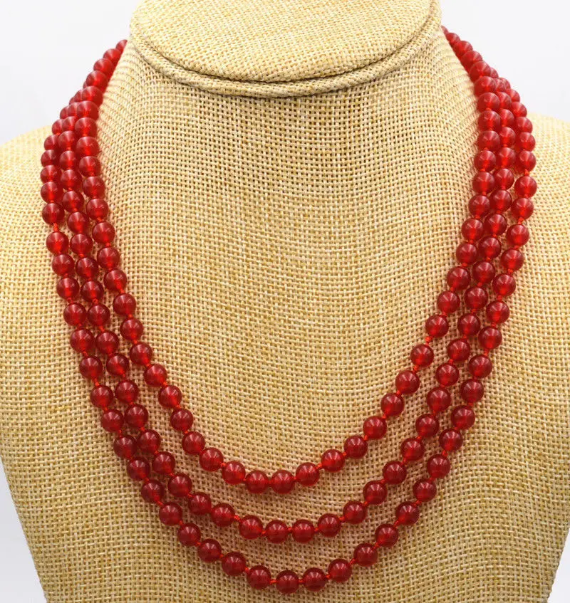 

Superb 3 Rows 6mm Red Ruby Necklace and Red Ruby Clasp AAA