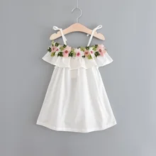 Летнее пляжное платье для девочек, милое вышитый ремешок, Детская Повседневная пляжная одежда