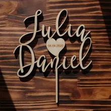 Персонализированные Свадебный торт в стиле "рустик" Топпер на заказ жениха и невесты с датой деревянный для торта топпер для страны свадебные украшения