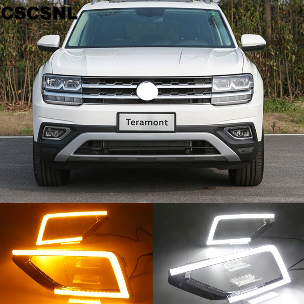 

CSCSNL 2PCS LED For Volkswagen VW Teramont 2017 2018 DRL Daytime Running Light Daylights With Yellow Turn Signal Fog Lamp Cover