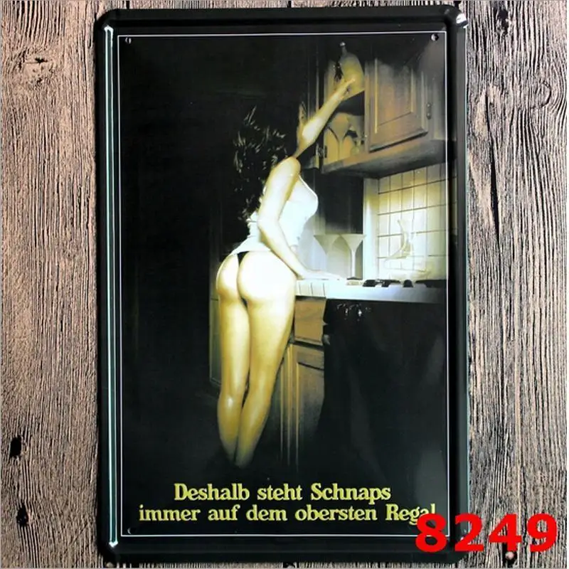 

Бесплатная доставка, винтажная металлическая картина «Schnaps and sexy lady» для дома, фотография 20x30 см