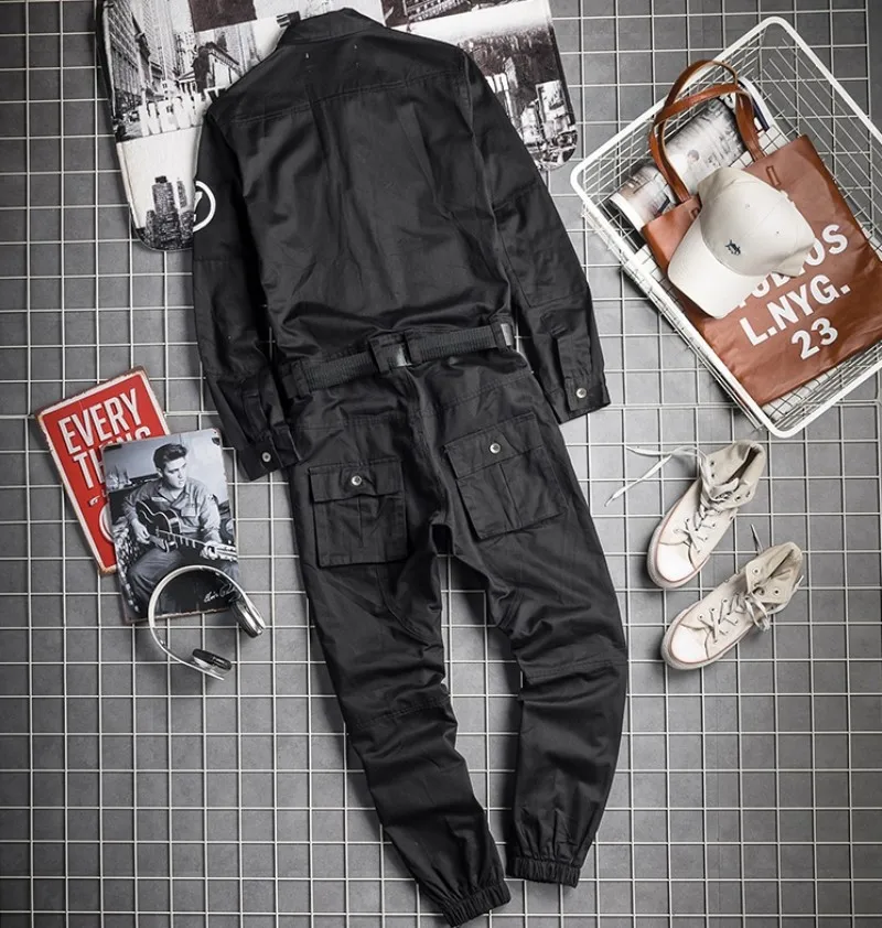 Осенние мужские комбинезоны в стиле хип-хоп с длинным рукавом, цельные винтажные Комбинезоны для бега, корейские повседневные Свободные Комбинезоны, длинные штаны