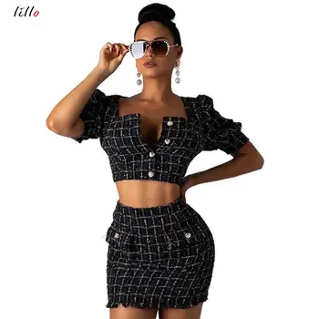 

2019 summer and autumn new fashion party ladies suit button square collar skirt hip short sleeve short paragraph waist coat