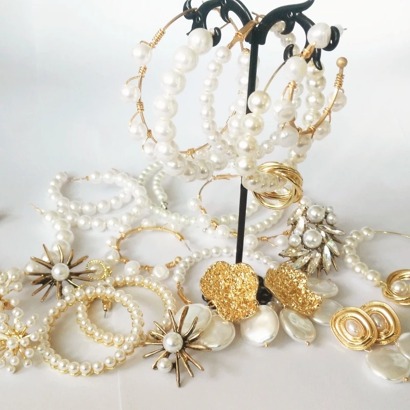 

2019 new pearl Pendant Earrings Gold Statement dangle drop Earrings For Women Weddings Party Irregular Geometric Jewelry Gift