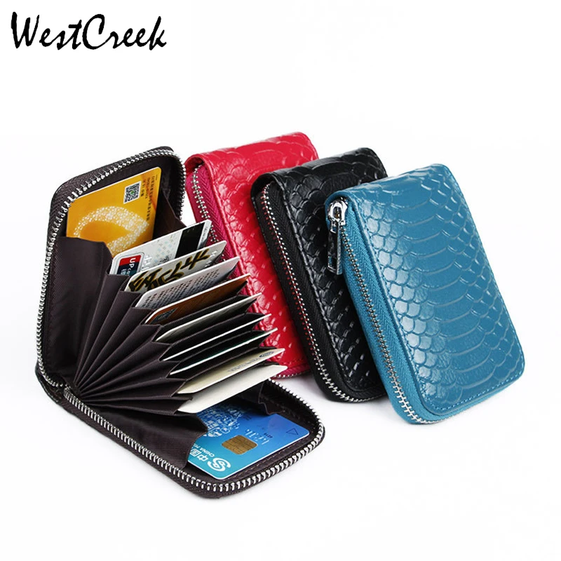 WESTCREEK Brand Designer Credit Card Case Split Leather Serpentine Pattern Organ Card Holder ...