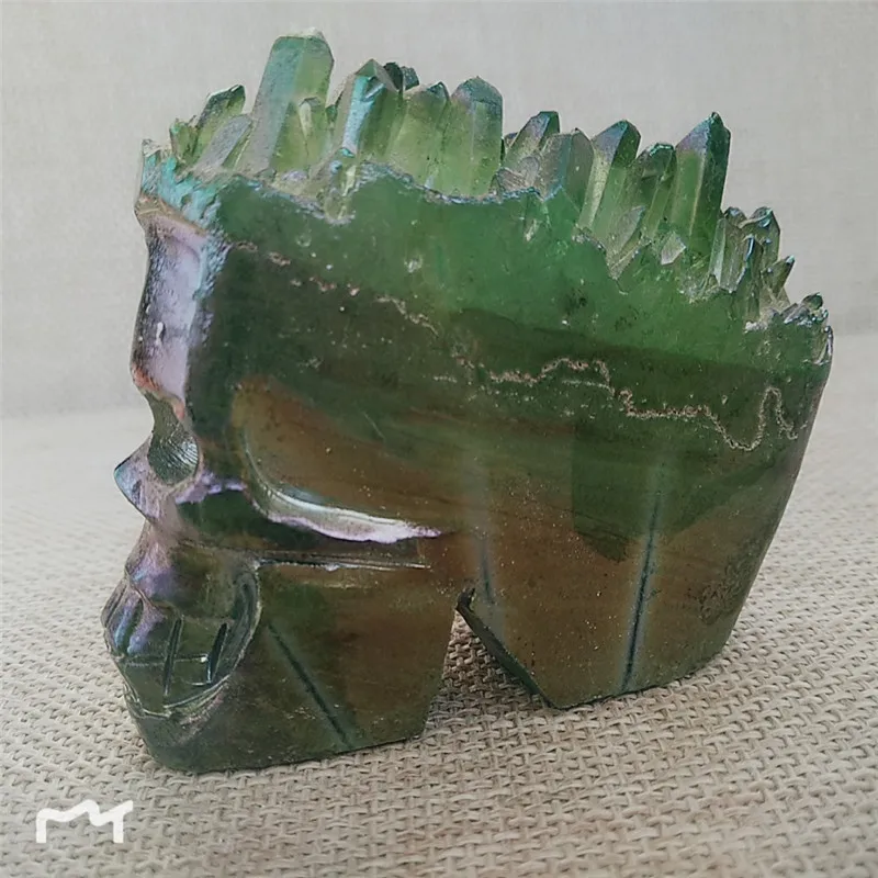 

NATURAL Quartz Crystal specimen cluster Carved Skull electroplate colour