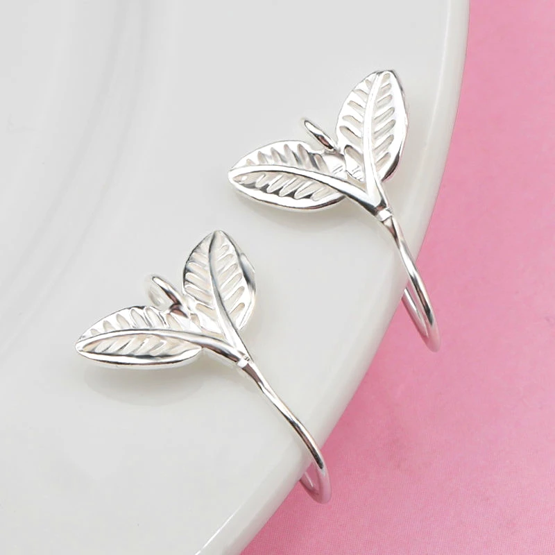 

A pair 15.5x11.8mm silver tree leaf Earring hooks 925 sterling Silver Sprout Ear Wires Hooks For Jewelry DIY Earring accessories
