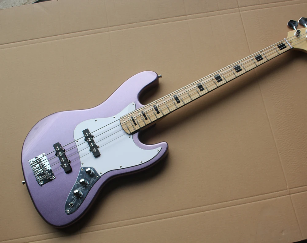Factory Custom Metal Purple 4 string Electric Bass Guitar,Chrome