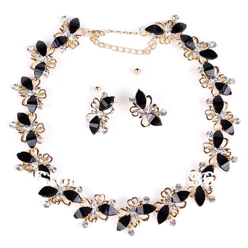 PN12336 Butterfly Jewelry Sets Gold Plate Black Resin Beads Chocker Collar Party Gifts Bridal Jewelry Woman