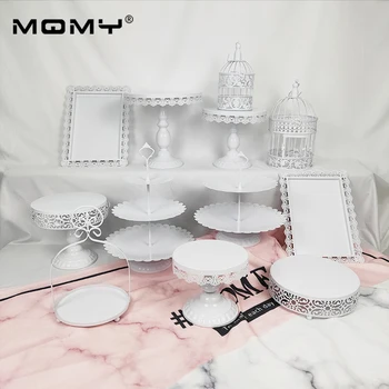 

Wholesale 12 Pcs Decoration Supply Wedding Crystal Metal Set Pink Display Vintage Cupcake Tool Pop Cake Stand