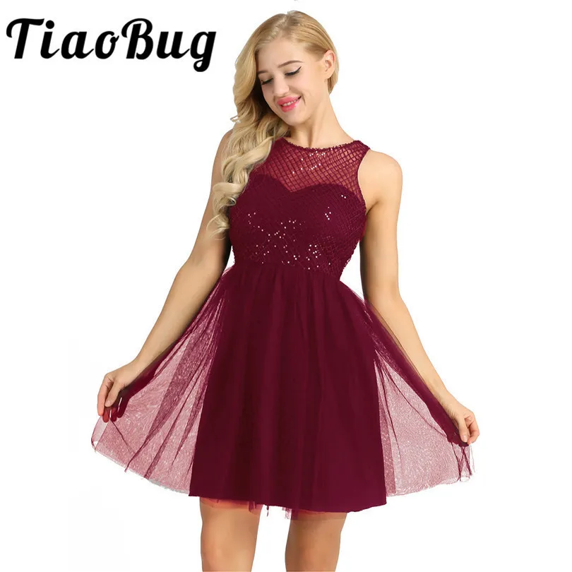 TiaoBug женское Модное Элегантное блестящее клетчатое Сетчатое платье без рукавов