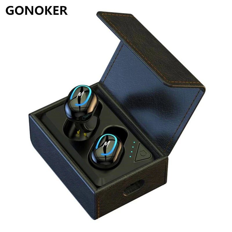 

GONOKER Leather Box Bluetooth Headphones Retro Style Headset Sports Wireless Earbuds Sweat Proof Built-in Mic for Running Sports