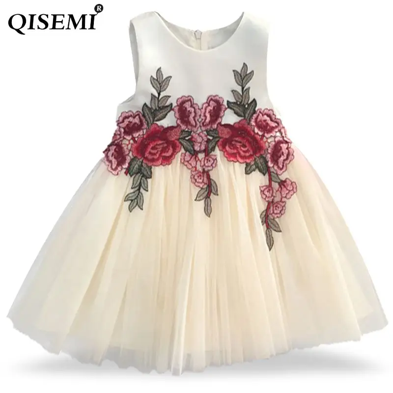 

New Spring Appliques Lace Cotton Dress for Girls Kids Flower Princess Birthday Party Perform Sleeveless Children Clothing 2018