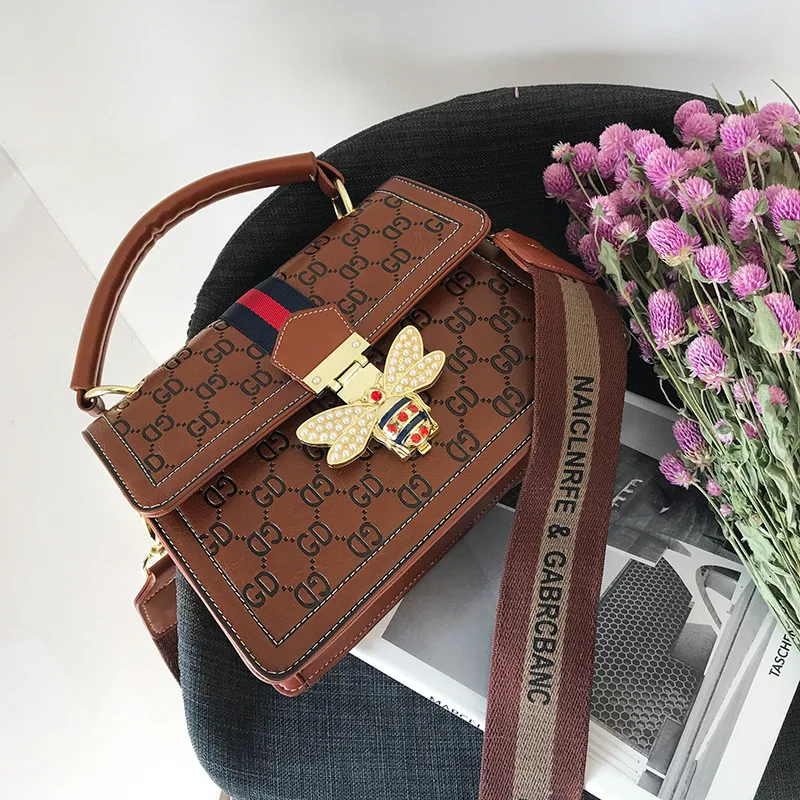 

JIULINHand-held single shoulder oblique small square bag Ms. 2019 wide shoulder-strap alphabetic small bag