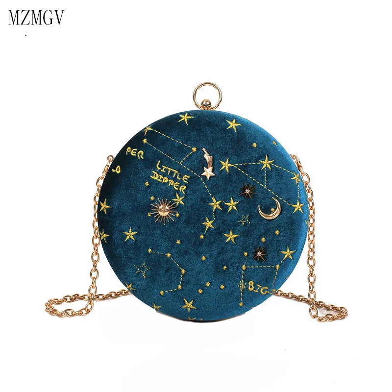Звездное небо круговой Мода шерсть для женщин сумка кожа Crossbody курьерские Сумки Дамская сумочка круглый