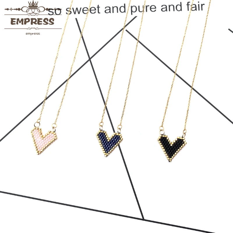 

2018 Empress New Fashion Ins Sweet Big Heart Woman Boho Necklace Handmade Imported Miyuki Glass Beads Crystal Thin Chain Choker