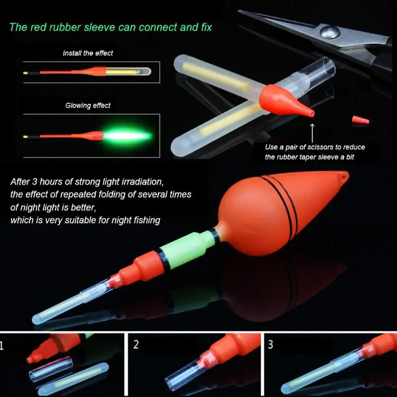 50pcs Portable Luminous Fishing Fluorescent Lightstick Night Light Floating Luminous Clip On Dark Glow Sticks Fish Tackle Pesca