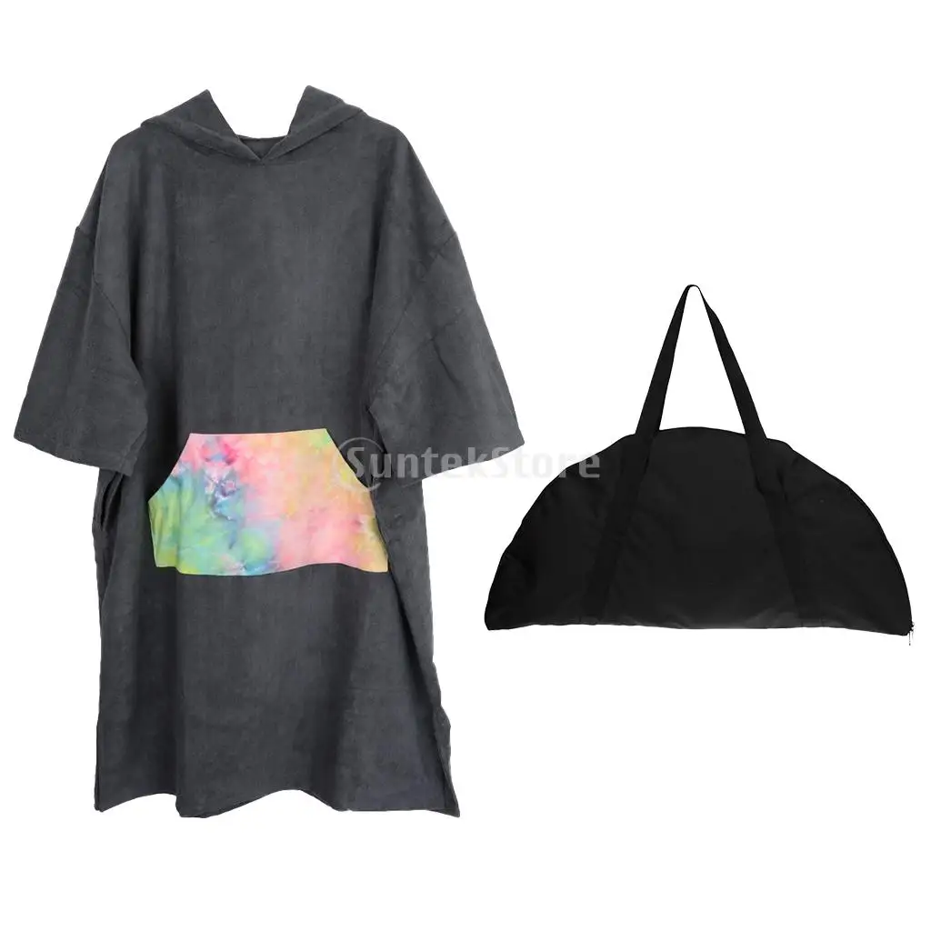 Microfiber Outdoor Adult Beach Quick Dry Changing Robe Bath Towel Hooded Poncho Surf Swimsuit Cloak + Wetsuit Change Mat / Bag