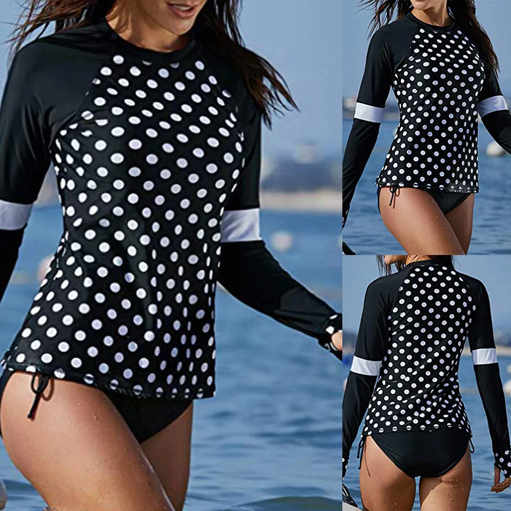 

Trend Summer Swiming Print Suit Women's Rash Guard Sun Protection UV Surf Tops Long Sleeve Swim Shirt Beach Swimwear 20