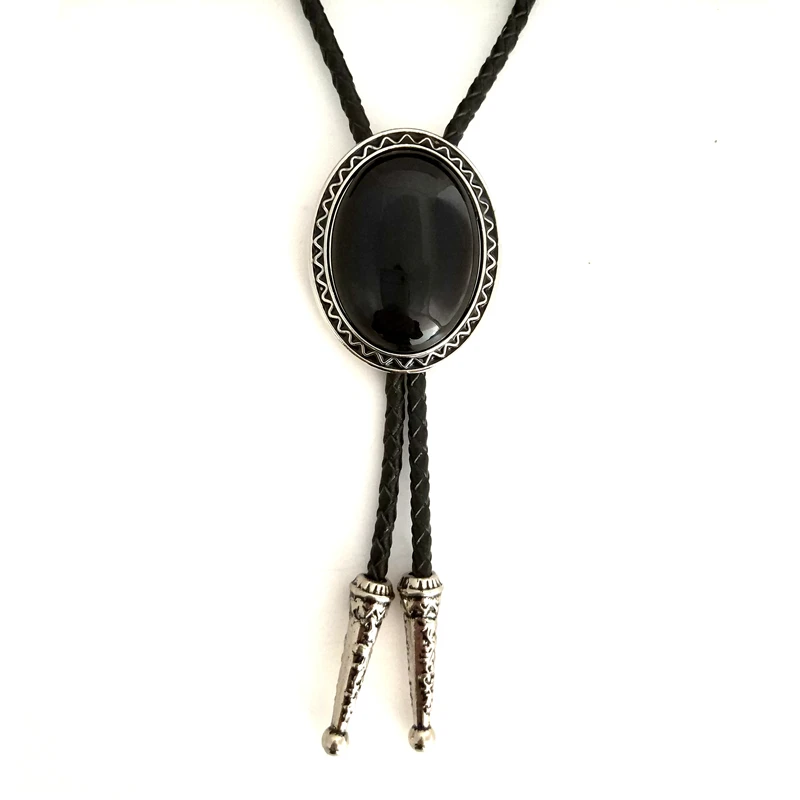 Mens accessories Western cowboy bolo tie Black leather with metal