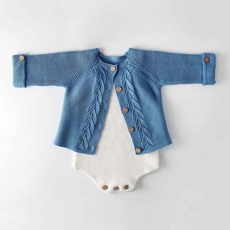 IYEAL/комплект одежды для новорожденных девочек; Модный хлопковый трикотажный комбинезон+ свитер с длинными рукавами; одежда для малышей - Цвет: Синий