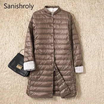2022 Women Single-breasted Midi Long Coat Autumn Winter Ultra Light Down Coat Parka Female White Duck Down Jacket Outwears SE593 1