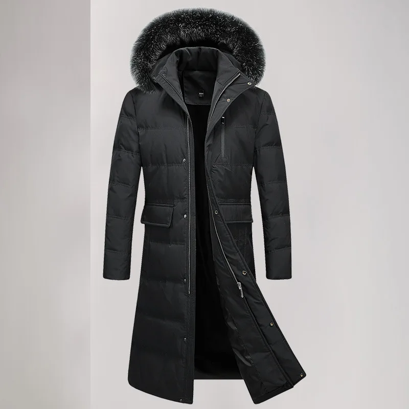 

Down jacket men's mid-length 2018 new warm Korean version thickened over knee genuine fox fur collar men's down jacket 108.98