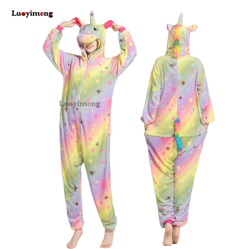 

Kigurumi Onesie Adults Cartoon Unicorn Pajamas Animal Panda Stitch Unicorn Sleepwear For Women Men Winter Unisex Pyjamas Nightie