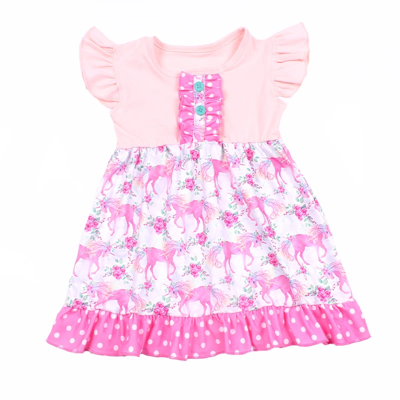 

Baby Girls Summer Dress Pink Unicorn Floral Dress Children Soft Milk Silk Dress Girls Boutique Clothing 12M to 7T Available