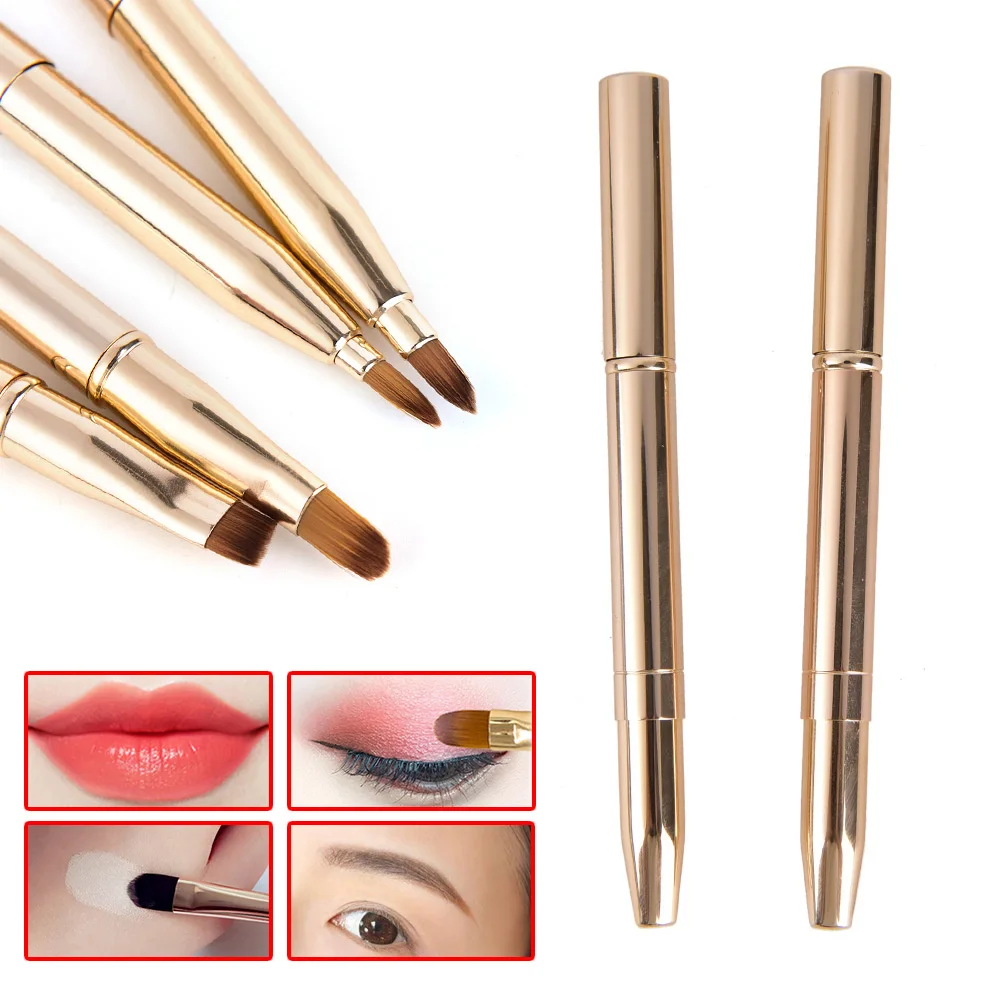 

Retractable Double-Ended Makeup Brush Lip Brush Eye Liner Eyeshadow Foundation Brush Gold Make Up Cosmetics Tool