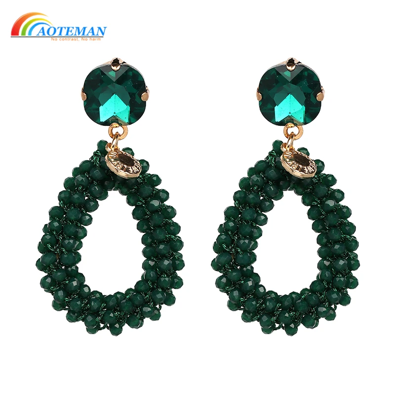 

AOTEMAN Bohemia Ethnic Water drop Beads Statement Earrings Handmade Fine Crystal Dangle Earrings Oorbellen Fashion Jewelry