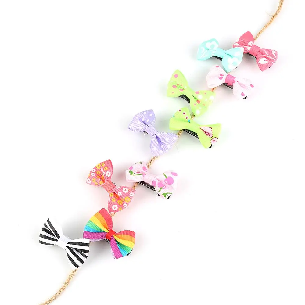 Заколки для волос заколки ELECOOL 10pcs Mini Hair Clips Bow Hairgrips Sweet Girls Solid Dot/ Stripe Printing Headbands Salon Hairpins Hair Styling Tool