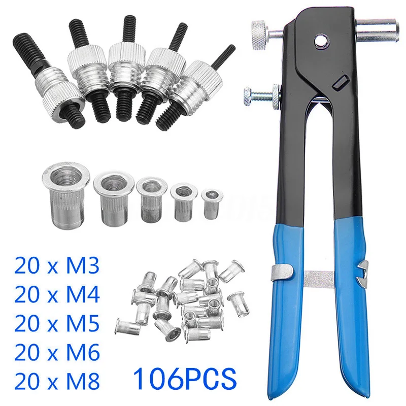 

106pcs/Set Threaded Nut Rivet Insert Tool Nut Rivet M3-M8 Riveter Repair Tools for Car Trailers Boat Building Home Workshop
