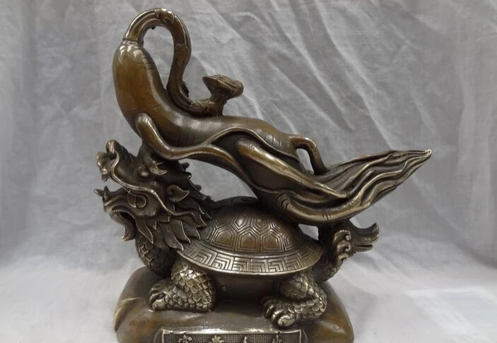 

song voge gem S5328 11" Chinese Bronze RuYi Wealth FuGui FengShui Dragon Turtle Ginseng Statue