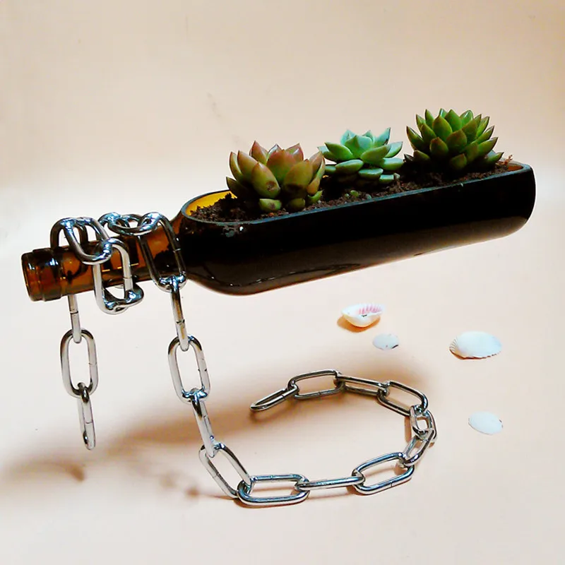 

Creative Green Plant Fleshy Flowerpot Potted Wine Bottle Vase Hydroponics Vases Table Top Decorative Small Pendulum Flowerpots