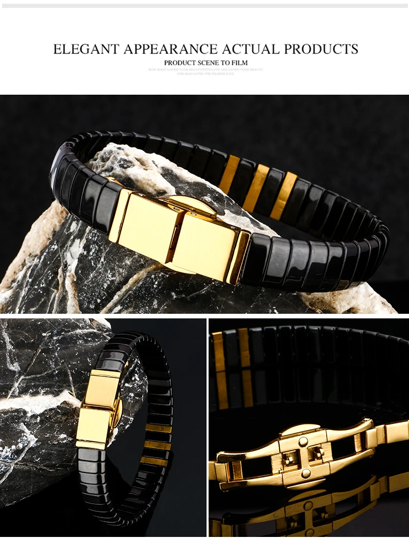 Лидер продаж, черный, белый керамический браслет для мужчин и женщин, 316L, нержавеющая сталь, кристаллы, стразы, золотой браслет, ручная цепочка, ювелирные изделия, часы, застежка