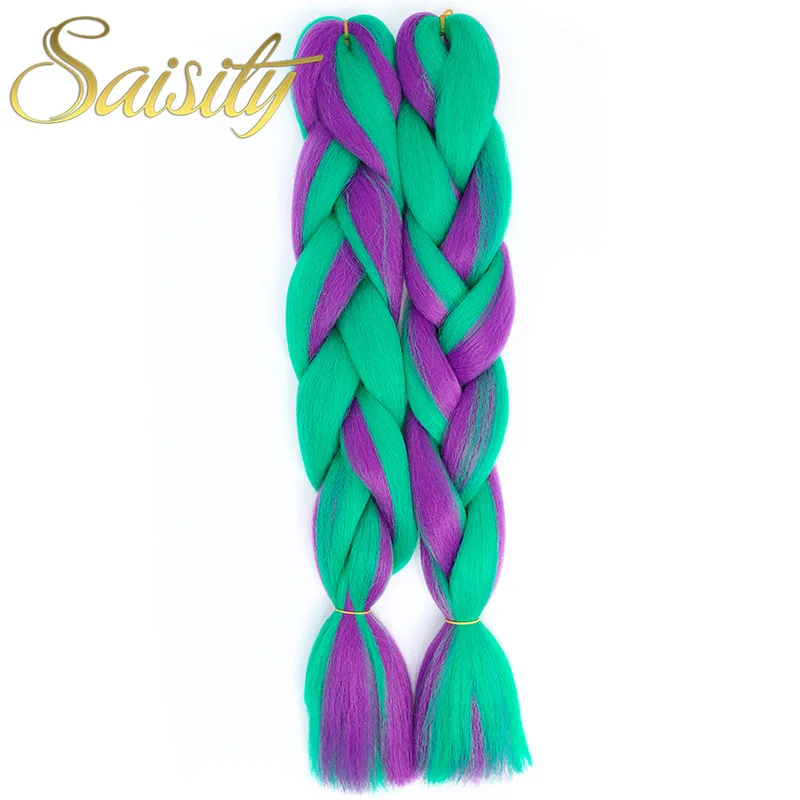 Saisity Synthetic Crochet Hair Extensions Jumbo Braids Purple Pink Blue Red Blend Color Braiding Hair