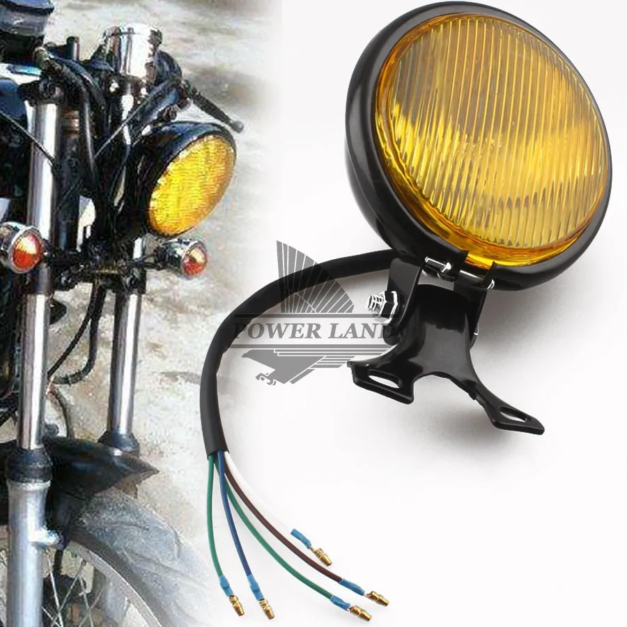 

Motorcycle Round Hight Low Beam Retro Amber Lens12V Bulb Black Head Lamp Head Light Fit For Harley Cafe Racer Bobber Custom