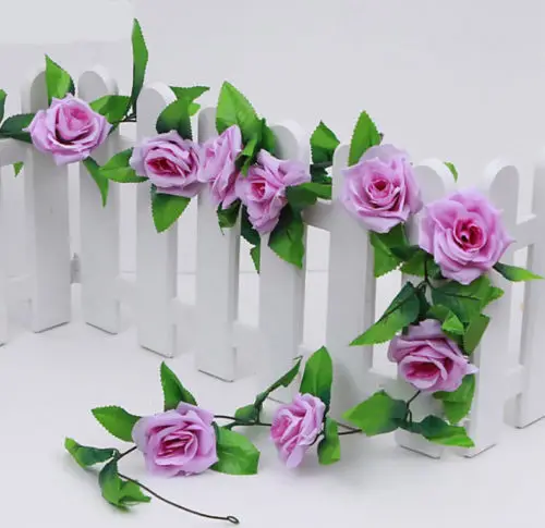 2x 7FT DIY Строка Искусственный цветок роза лоза плюща Венок Цветочные украшения для домашнего праздника - Цвет: Фиолетовый