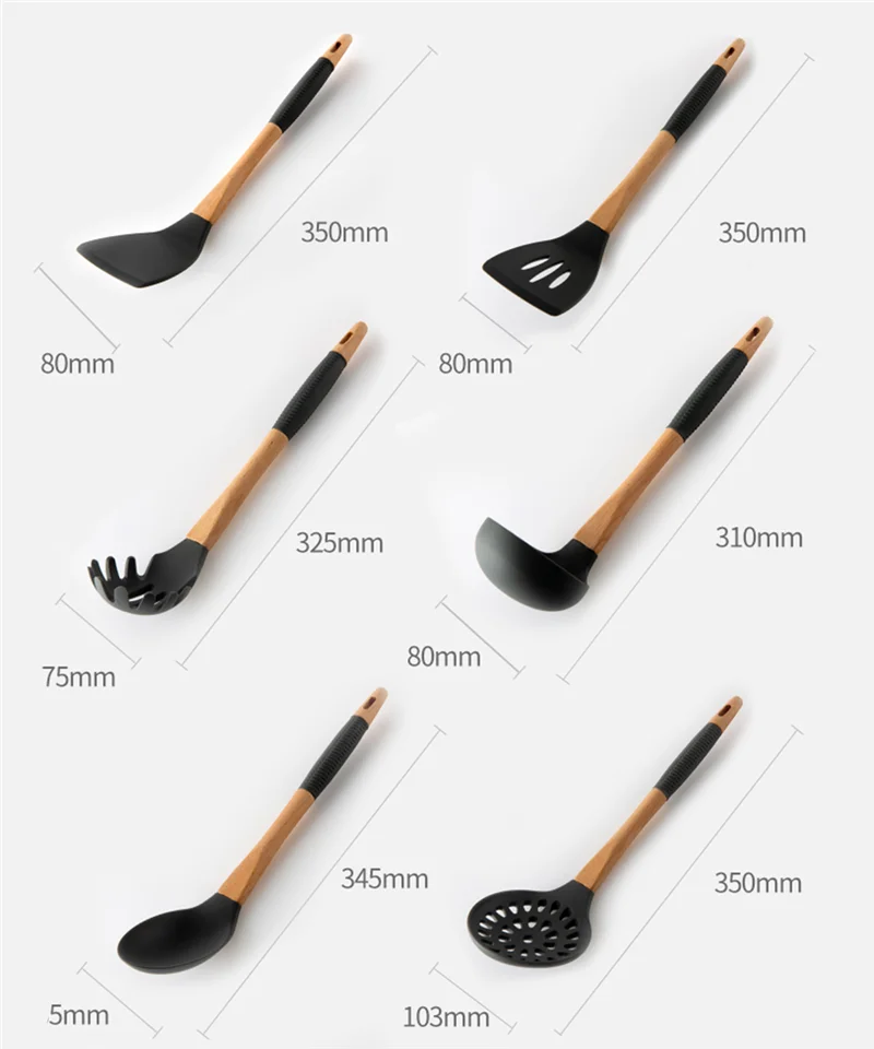 Силиконовая кухонная утварь набор инструментов 11 шт набор кухонной утвари деревянная ручка лопатка Набор для антипригарной посуды приборы