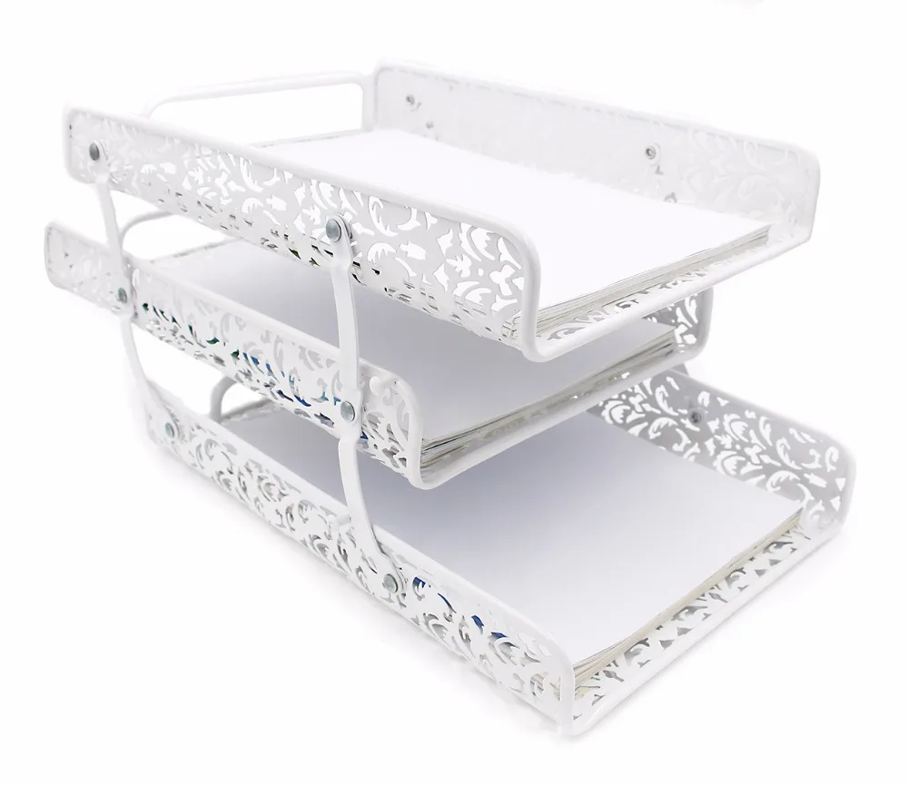 EasyPAG 3 Tier Desk Letter Tray Carved Hollow Flower Pattern Design 