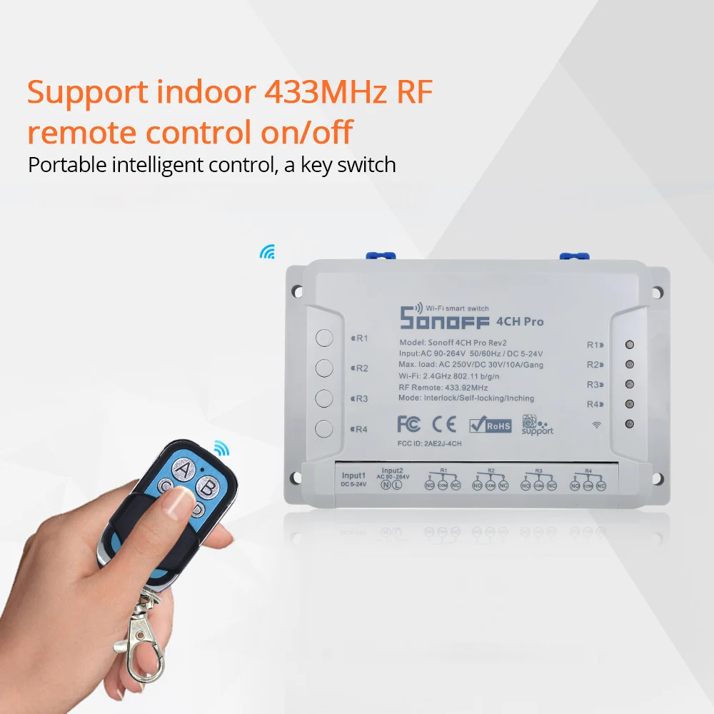 Sonoff 4CH Pro R2 4 канала банды RF 433 МГц пульт дистанционного управления беспроводной Wifi